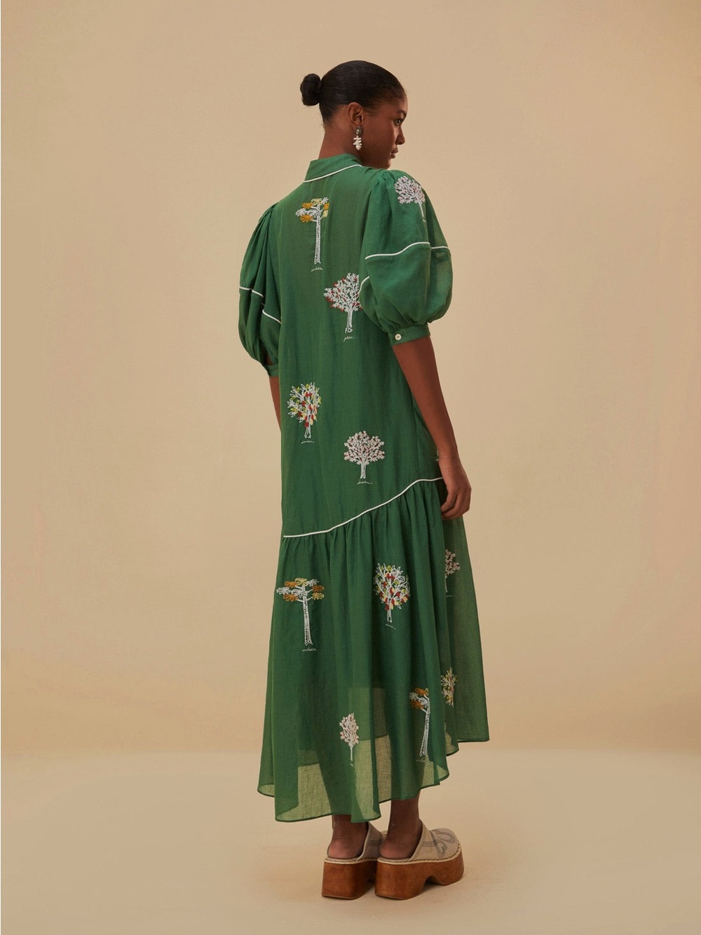 Farm Rio: Green Embroidered Trees Organic
Cotton Midi Dress - Picture 2 of 13